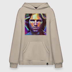 Толстовка-худи оверсайз Jim Morrison neon portrait art, цвет: миндальный