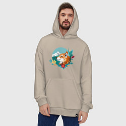 Толстовка-худи оверсайз Лиса и горы среди цветов, цвет: миндальный — фото 2