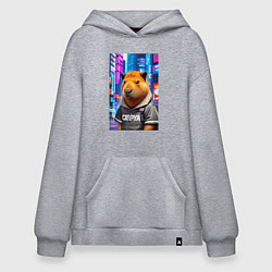 Толстовка-худи оверсайз Cool capybara - urban style - neural network, цвет: меланж
