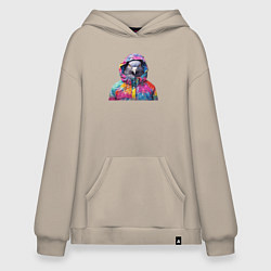 Толстовка-худи оверсайз Голубь в яркой куртке, цвет: миндальный