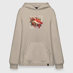 Толстовка-худи оверсайз Christmas red dragon, цвет: миндальный