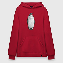 Толстовка-худи оверсайз Пингвин стоит анфас, цвет: красный