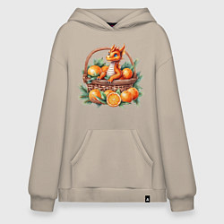 Толстовка-худи оверсайз Оранжевый дракон 2024 как мандарин в корзинке, цвет: миндальный