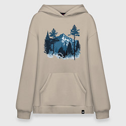 Толстовка-худи оверсайз Графика горный пейзаж, цвет: миндальный
