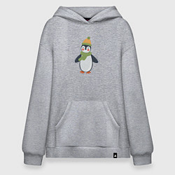 Толстовка-худи оверсайз Весёлый пингвин в шапке, цвет: меланж