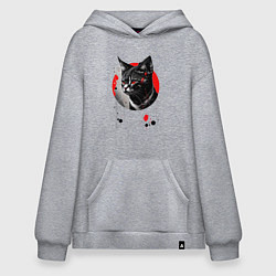 Толстовка-худи оверсайз Кот и музыка, цвет: меланж