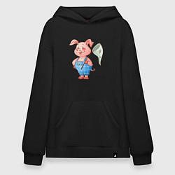 Худи оверсайз Мультяшный поросенок с сачком
