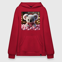 Толстовка-худи оверсайз Игрушечная коала и надпись: зато я очень красивый, цвет: красный