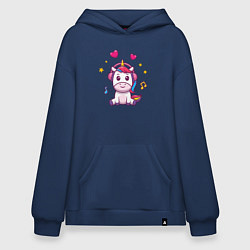 Толстовка-худи оверсайз Единорог в наушниках, цвет: тёмно-синий