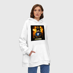 Толстовка-худи оверсайз Кот в цилиндре: вы гангстеры? нет, мы русские, цвет: белый — фото 2