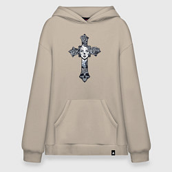 Толстовка-худи оверсайз Woman cross, цвет: миндальный