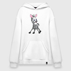 Толстовка-худи оверсайз Мультяшная зебра, цвет: белый