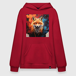 Толстовка-худи оверсайз Лисенок из акварели, цвет: красный