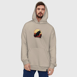 Толстовка-худи оверсайз Черный волк на горе, цвет: миндальный — фото 2