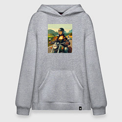 Толстовка-худи оверсайз Mona Lisa on a motorcycle - ai art, цвет: меланж