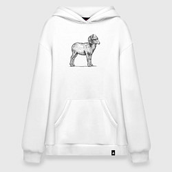 Толстовка-худи оверсайз Барашек в новогодней шапке, цвет: белый