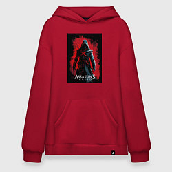 Толстовка-худи оверсайз Assassins creed на фоне красной стены, цвет: красный