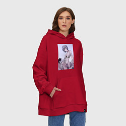 Толстовка-худи оверсайз Евангелион Рей Аянами кот, цвет: красный — фото 2