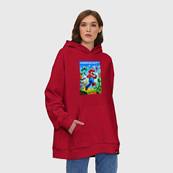 Толстовка-худи оверсайз Mario in Minecraft - ai art collaboration, цвет: красный — фото 2