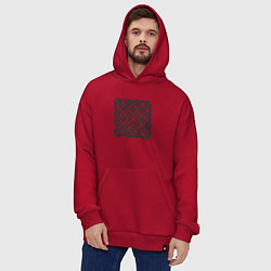 Толстовка-худи оверсайз Квадратный кельтский черный узор, цвет: красный — фото 2