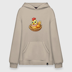 Толстовка-худи оверсайз Курица в гнезде, цвет: миндальный