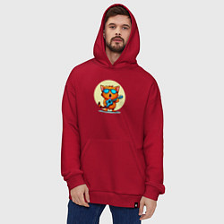 Толстовка-худи оверсайз Рыжий кот с гитарой поет песню, цвет: красный — фото 2