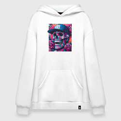 Толстовка-худи оверсайз Череп в бейсболке - граффити, цвет: белый