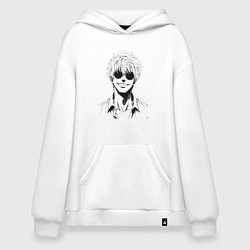 Толстовка-худи оверсайз Магическая битва Сатору Годзё в очках, цвет: белый