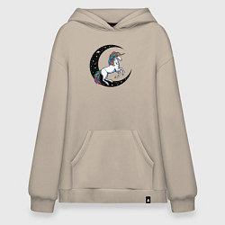 Толстовка-худи оверсайз Космический единорог, цвет: миндальный