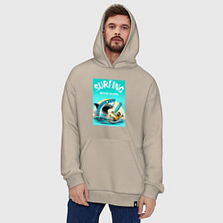 Толстовка-худи оверсайз Surfing never alone - shark and surfer, цвет: миндальный — фото 2