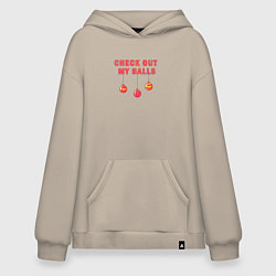 Толстовка-худи оверсайз Новогодние шарики, цвет: миндальный