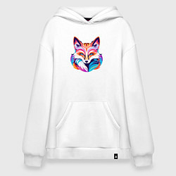 Толстовка-худи оверсайз Яркий разноцветный портрет лисы, цвет: белый