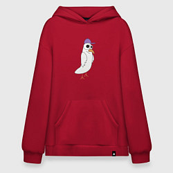 Толстовка-худи оверсайз Странный птиц птица голубь в кепке чайка на стиле, цвет: красный