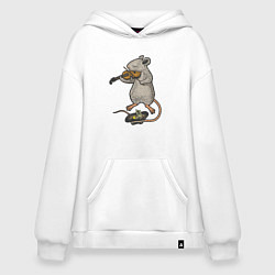 Толстовка-худи оверсайз Мышонок скрипач, цвет: белый