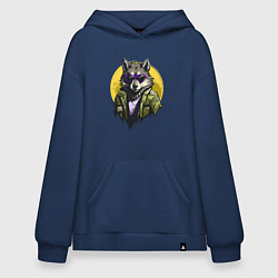 Толстовка-худи оверсайз Брутальный волк в стиле гранж, цвет: тёмно-синий