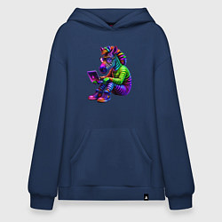 Толстовка-худи оверсайз Неоновая зебра хакер, цвет: тёмно-синий