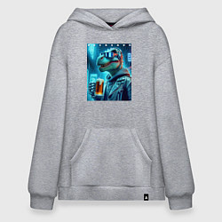 Толстовка-худи оверсайз Крутой чувак Дино с кружкой пива - нейроарт, цвет: меланж