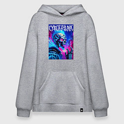 Толстовка-худи оверсайз Neon punk skeleton - ai art fantasy, цвет: меланж