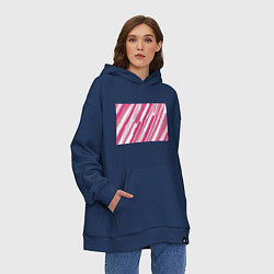Толстовка-худи оверсайз Розовые полосы, цвет: тёмно-синий — фото 2