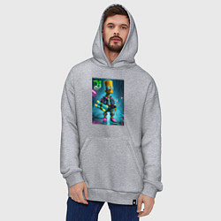 Толстовка-худи оверсайз Барт Симпсон со скейтбордом под проливным дождём -, цвет: меланж — фото 2