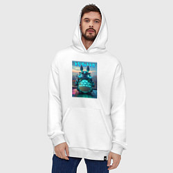 Толстовка-худи оверсайз Cyber Totoro - neon glow fantasy, цвет: белый — фото 2