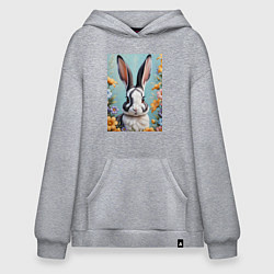 Толстовка-худи оверсайз Кролик в цветах, цвет: меланж