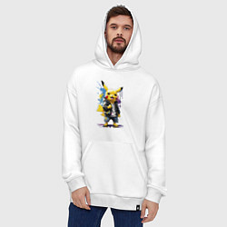 Толстовка-худи оверсайз Cool Pikachu - watercolor sketch, цвет: белый — фото 2