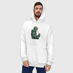 Толстовка-худи оверсайз Русский солдат с белой кошечкой, цвет: белый — фото 2