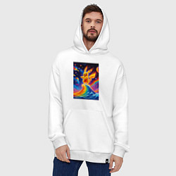 Толстовка-худи оверсайз Огненный Пикачу на волне - нейроарт фантазия, цвет: белый — фото 2