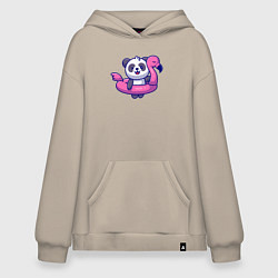 Толстовка-худи оверсайз Панда и фламинго, цвет: миндальный