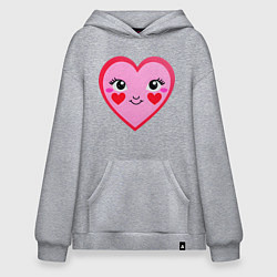 Толстовка-худи оверсайз Сердечко с глазками, цвет: меланж