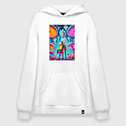 Толстовка-худи оверсайз Морти сидит на грибе рядом с Риком, цвет: белый