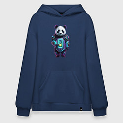 Толстовка-худи оверсайз Крутой кибер панда, цвет: тёмно-синий