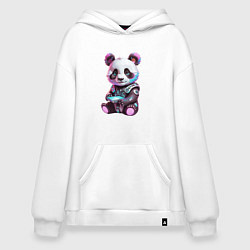 Толстовка-худи оверсайз Funny panda - cyberpunk fantasy, цвет: белый